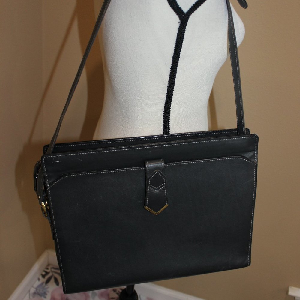 GRAY "SCHLESINGER" LEATHER BRIEFCASE